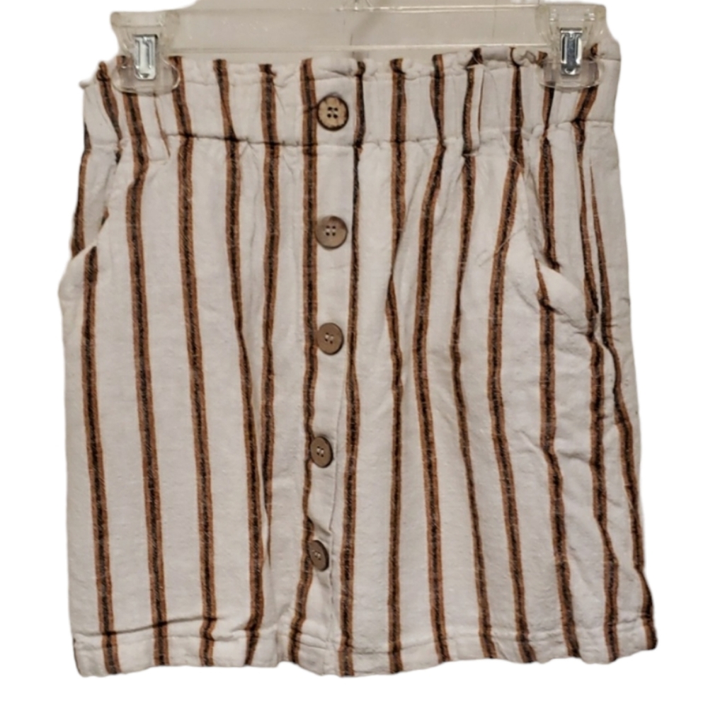 Love Tree Linen Blend Strip Skirt small